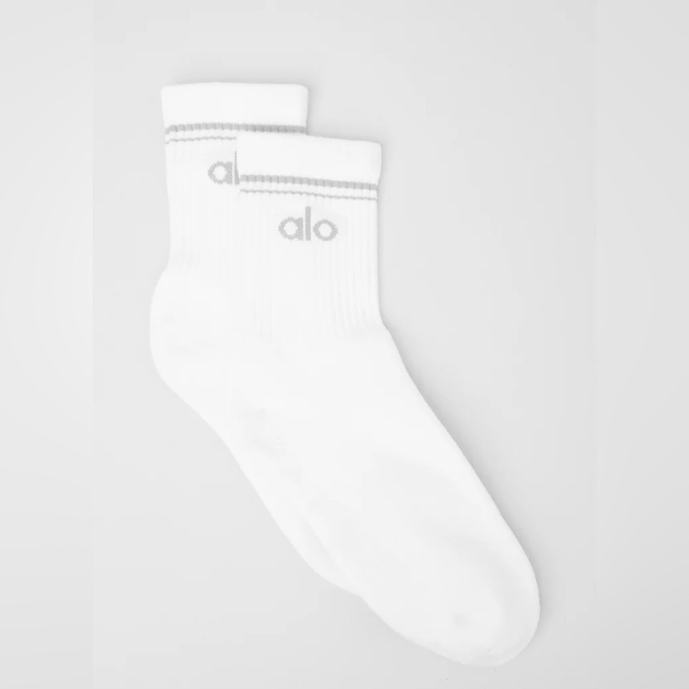 ALO Yoga Unisex Half-Crew Throwback Sock White/Titanium M New